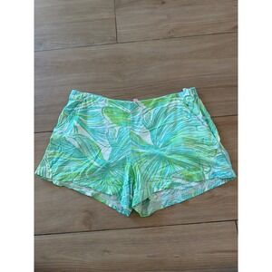 Lilly Pulitzer Green Turquoise Palm Print Shorts Size 10 Tropical High Rise